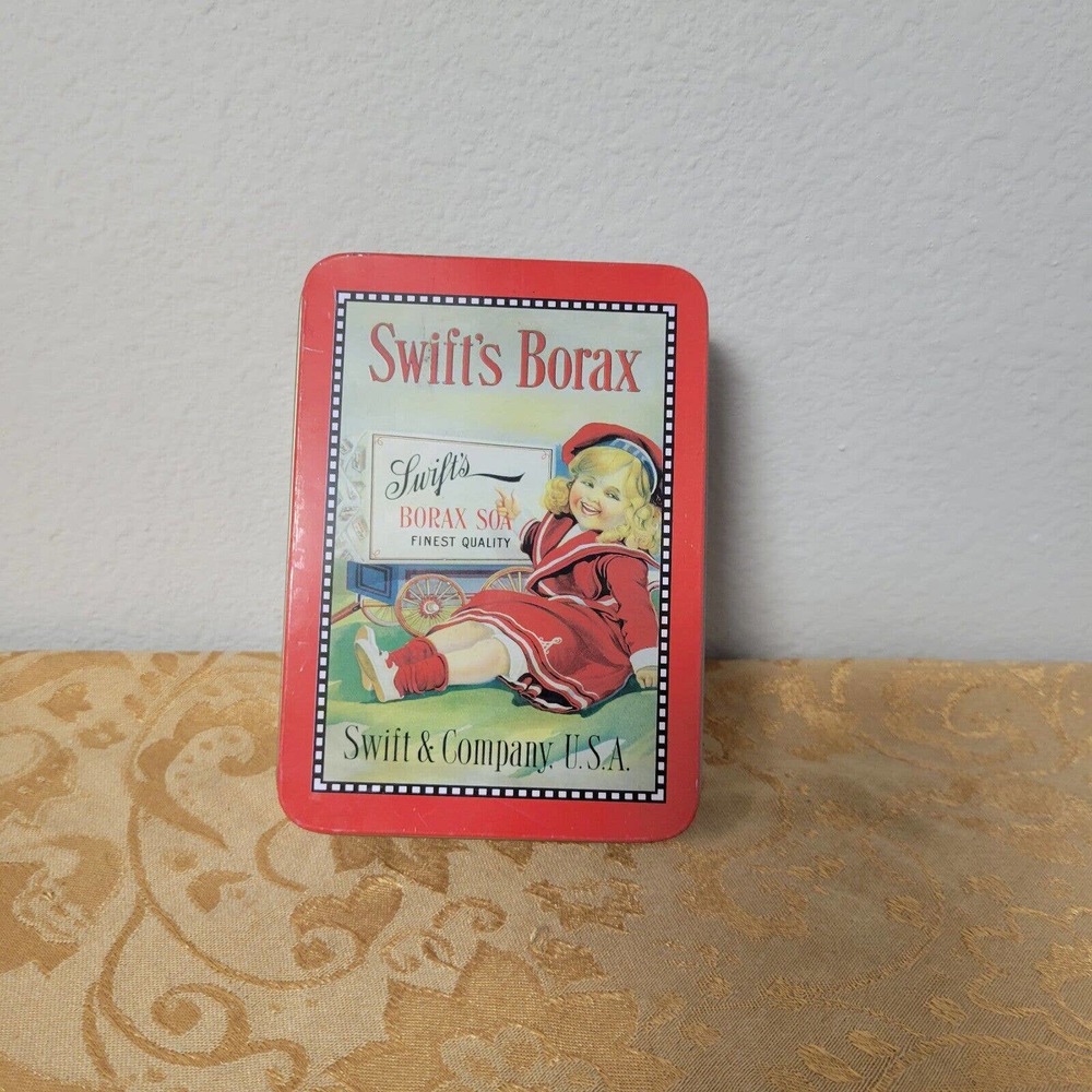 Swift's Borax Reproduction Collectible Tin Little Blonde Girl Red Suit and Hat